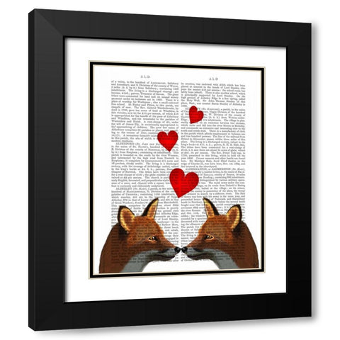 Foxes in Love Black Modern Wood Framed Art Print with Double Matting by Fab Funky