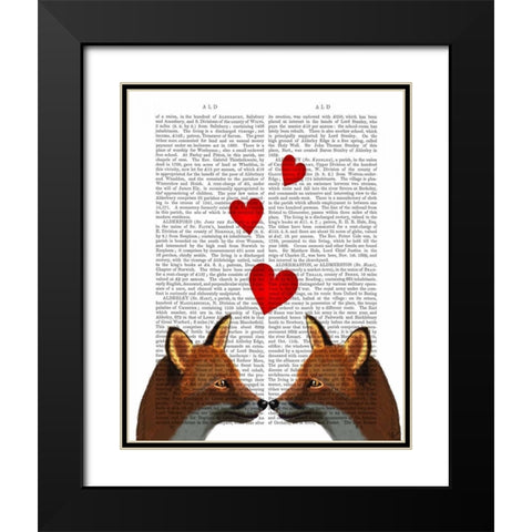 Foxes in Love Black Modern Wood Framed Art Print with Double Matting by Fab Funky