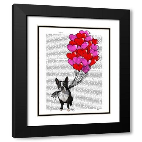 Boston Terrier And Balloons Black Modern Wood Framed Art Print with Double Matting by Fab Funky