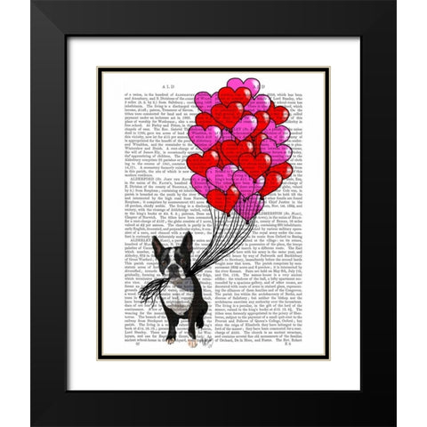 Boston Terrier And Balloons Black Modern Wood Framed Art Print with Double Matting by Fab Funky