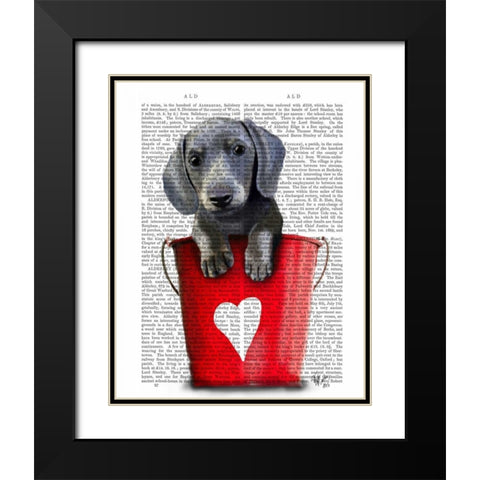 Buckets of Love Dachshund Puppy Black Modern Wood Framed Art Print with Double Matting by Fab Funky