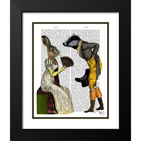 Look Of Love Regency Badger and Hare Couple Black Modern Wood Framed Art Print with Double Matting by Fab Funky