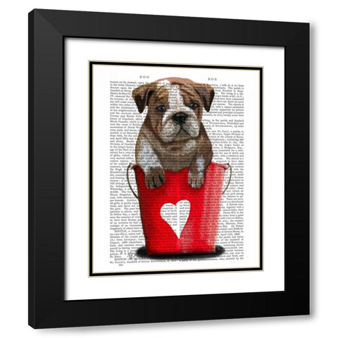 Bulldog Bucket Of Love Red Black Modern Wood Framed Art Print with Double Matting by Fab Funky