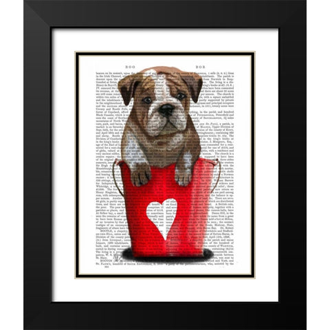 Bulldog Bucket Of Love Red Black Modern Wood Framed Art Print with Double Matting by Fab Funky