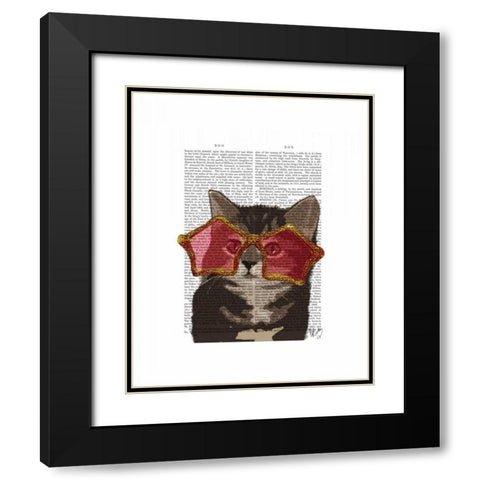 Kitten in Star Sunglasses Black Modern Wood Framed Art Print with Double Matting by Fab Funky