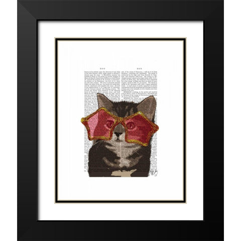 Kitten in Star Sunglasses Black Modern Wood Framed Art Print with Double Matting by Fab Funky