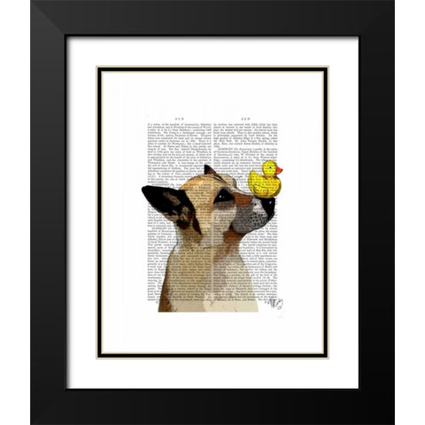German Shepherd Dog and Duck Black Modern Wood Framed Art Print with Double Matting by Fab Funky