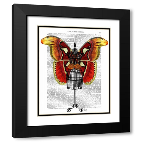 Mannequin Red And Yellow Butterfly Black Modern Wood Framed Art Print with Double Matting by Fab Funky