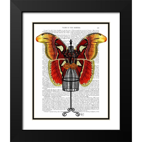 Mannequin Red And Yellow Butterfly Black Modern Wood Framed Art Print with Double Matting by Fab Funky