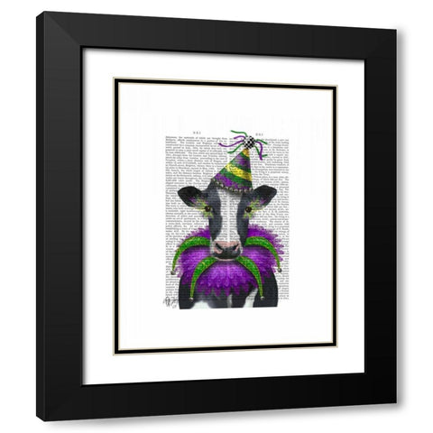Mardi Gras Cow Black Modern Wood Framed Art Print with Double Matting by Fab Funky