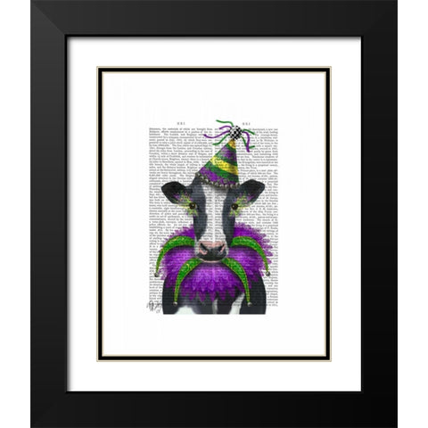 Mardi Gras Cow Black Modern Wood Framed Art Print with Double Matting by Fab Funky