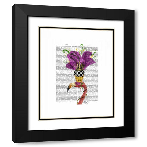 Mardi Gras Flamingo Portrait Black Modern Wood Framed Art Print with Double Matting by Fab Funky