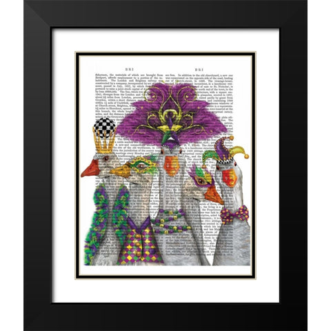 Mardi Gras Gaggle of Geese Black Modern Wood Framed Art Print with Double Matting by Fab Funky