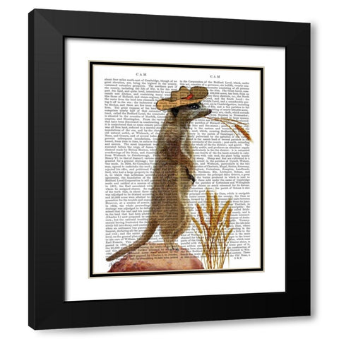 Meerkat Cowboy Black Modern Wood Framed Art Print with Double Matting by Fab Funky