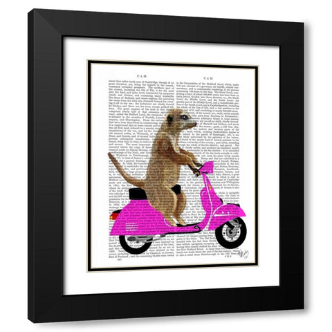 Meerkat on Pink Moped Black Modern Wood Framed Art Print with Double Matting by Fab Funky