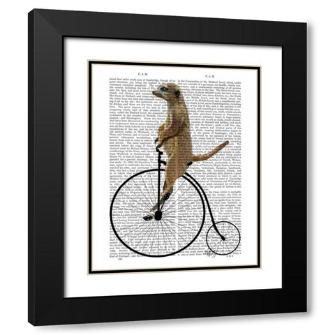 Meerkat on Black Penny Farthing Black Modern Wood Framed Art Print with Double Matting by Fab Funky