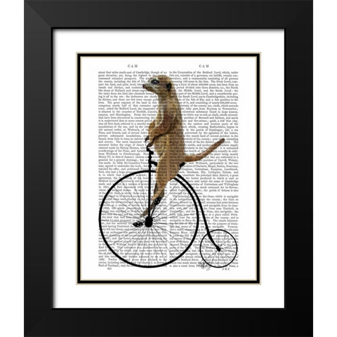 Meerkat on Black Penny Farthing Black Modern Wood Framed Art Print with Double Matting by Fab Funky