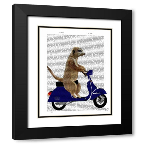 Meerkat on Dark Blue Moped Black Modern Wood Framed Art Print with Double Matting by Fab Funky