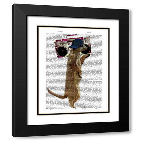 Meerkat with Boom Box Ghetto Blaster Black Modern Wood Framed Art Print with Double Matting by Fab Funky