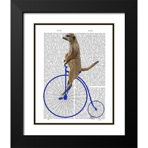Meerkat On Blue Penny Farthing Black Modern Wood Framed Art Print with Double Matting by Fab Funky