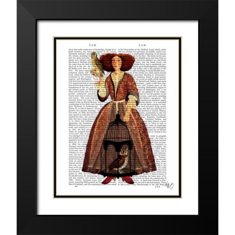 The Owl Lady Black Modern Wood Framed Art Print with Double Matting by Fab Funky
