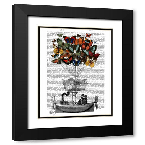 Butterfly Airship Black Modern Wood Framed Art Print with Double Matting by Fab Funky