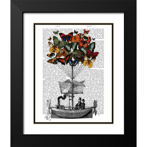 Butterfly Airship Black Modern Wood Framed Art Print with Double Matting by Fab Funky