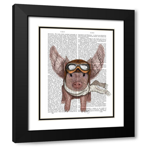 Aviator Piggy Black Modern Wood Framed Art Print with Double Matting by Fab Funky
