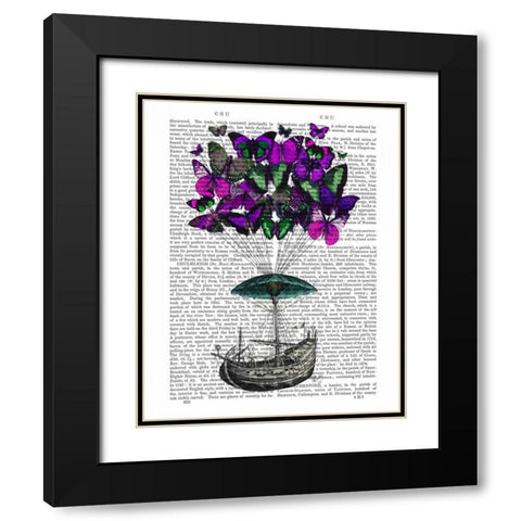 Butterfly Airship 2 Purple and Green Black Modern Wood Framed Art Print with Double Matting by Fab Funky