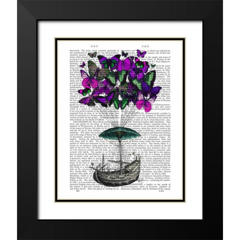 Butterfly Airship 2 Purple and Green Black Modern Wood Framed Art Print with Double Matting by Fab Funky