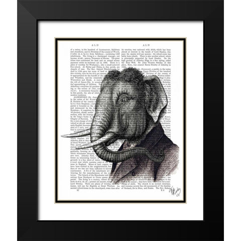 Elephant Portrait Black Modern Wood Framed Art Print with Double Matting by Fab Funky