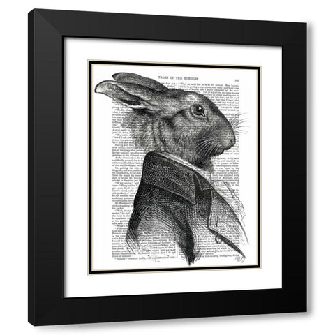 Rabbit Portrait Profile Black Modern Wood Framed Art Print with Double Matting by Fab Funky