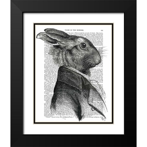 Rabbit Portrait Profile Black Modern Wood Framed Art Print with Double Matting by Fab Funky