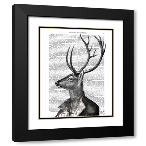 Deer Portrait 2 Black Modern Wood Framed Art Print with Double Matting by Fab Funky