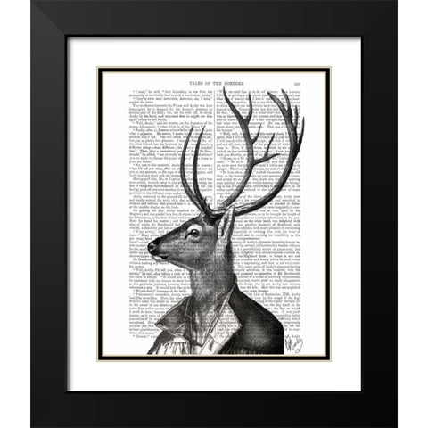 Deer Portrait 2 Black Modern Wood Framed Art Print with Double Matting by Fab Funky