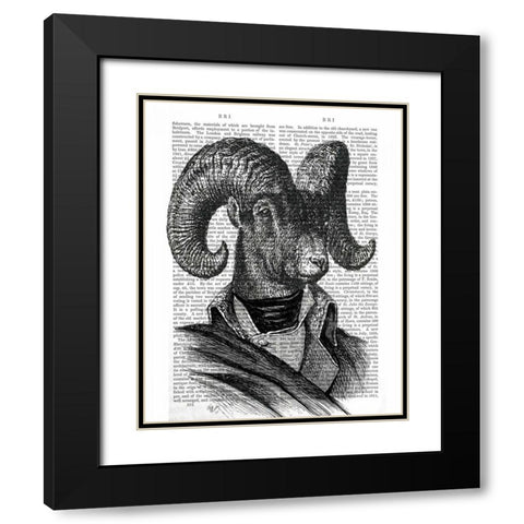 Mountain Goat Portrait Black Modern Wood Framed Art Print with Double Matting by Fab Funky