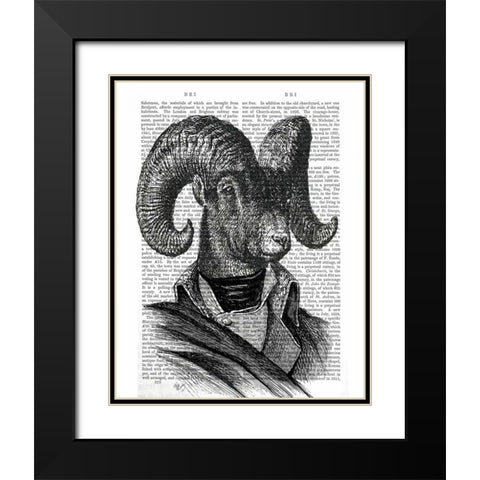 Mountain Goat Portrait Black Modern Wood Framed Art Print with Double Matting by Fab Funky