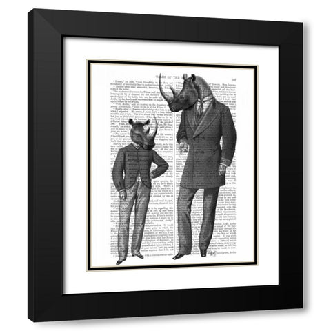 Rhinos Fathers Day Black Modern Wood Framed Art Print with Double Matting by Fab Funky