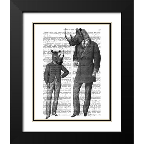 Rhinos Fathers Day Black Modern Wood Framed Art Print with Double Matting by Fab Funky