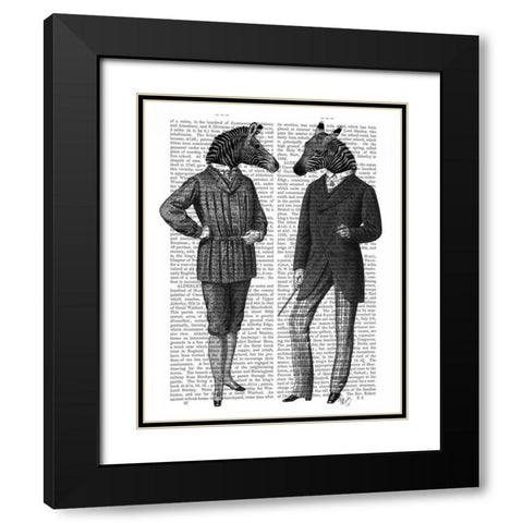 Two Zebra Gentlemen Black Modern Wood Framed Art Print with Double Matting by Fab Funky