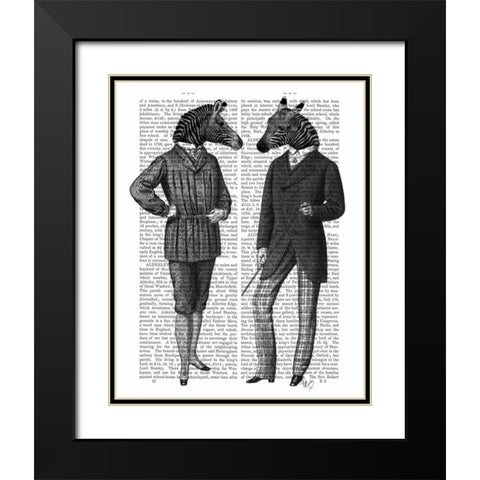 Two Zebra Gentlemen Black Modern Wood Framed Art Print with Double Matting by Fab Funky