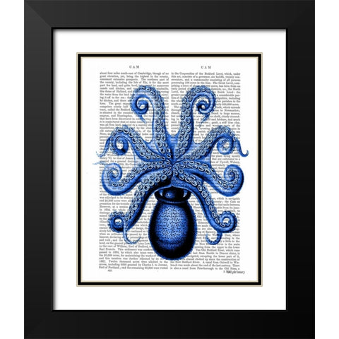 Vintage Blue Octopus 1 Underside Black Modern Wood Framed Art Print with Double Matting by Fab Funky