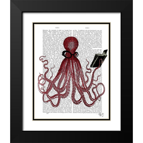 Intelligent Octopus Black Modern Wood Framed Art Print with Double Matting by Fab Funky