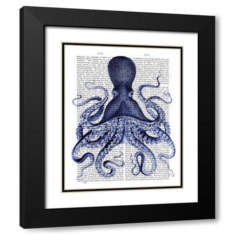 Blue Octopus 3 Black Modern Wood Framed Art Print with Double Matting by Fab Funky