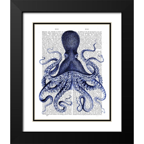 Blue Octopus 3 Black Modern Wood Framed Art Print with Double Matting by Fab Funky