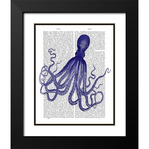 Blue Octopus 4 Black Modern Wood Framed Art Print with Double Matting by Fab Funky
