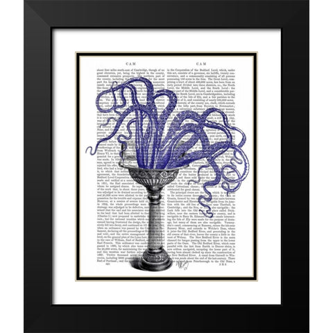 Octopus in Sink Black Modern Wood Framed Art Print with Double Matting by Fab Funky