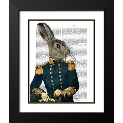 Lieutenant Hare Black Modern Wood Framed Art Print with Double Matting by Fab Funky