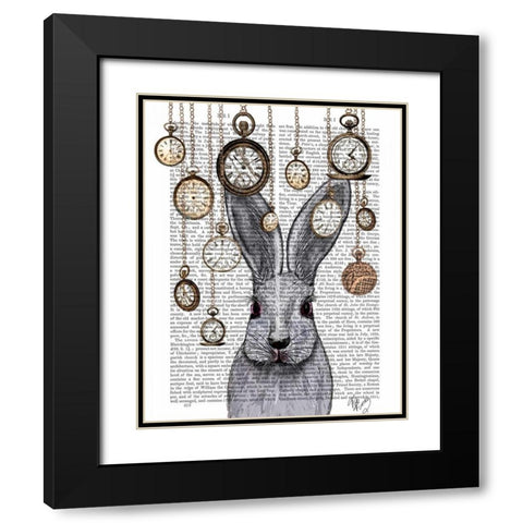 Rabbit Time Black Modern Wood Framed Art Print with Double Matting by Fab Funky