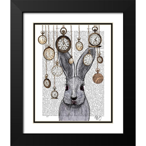Rabbit Time Black Modern Wood Framed Art Print with Double Matting by Fab Funky